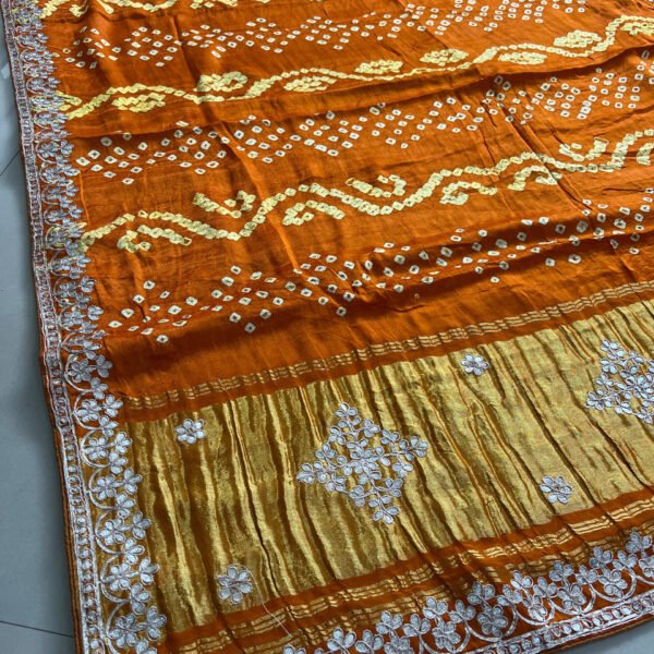 Pure Gajji Silk Gotta Patti Lakda Patta Pallu Saree