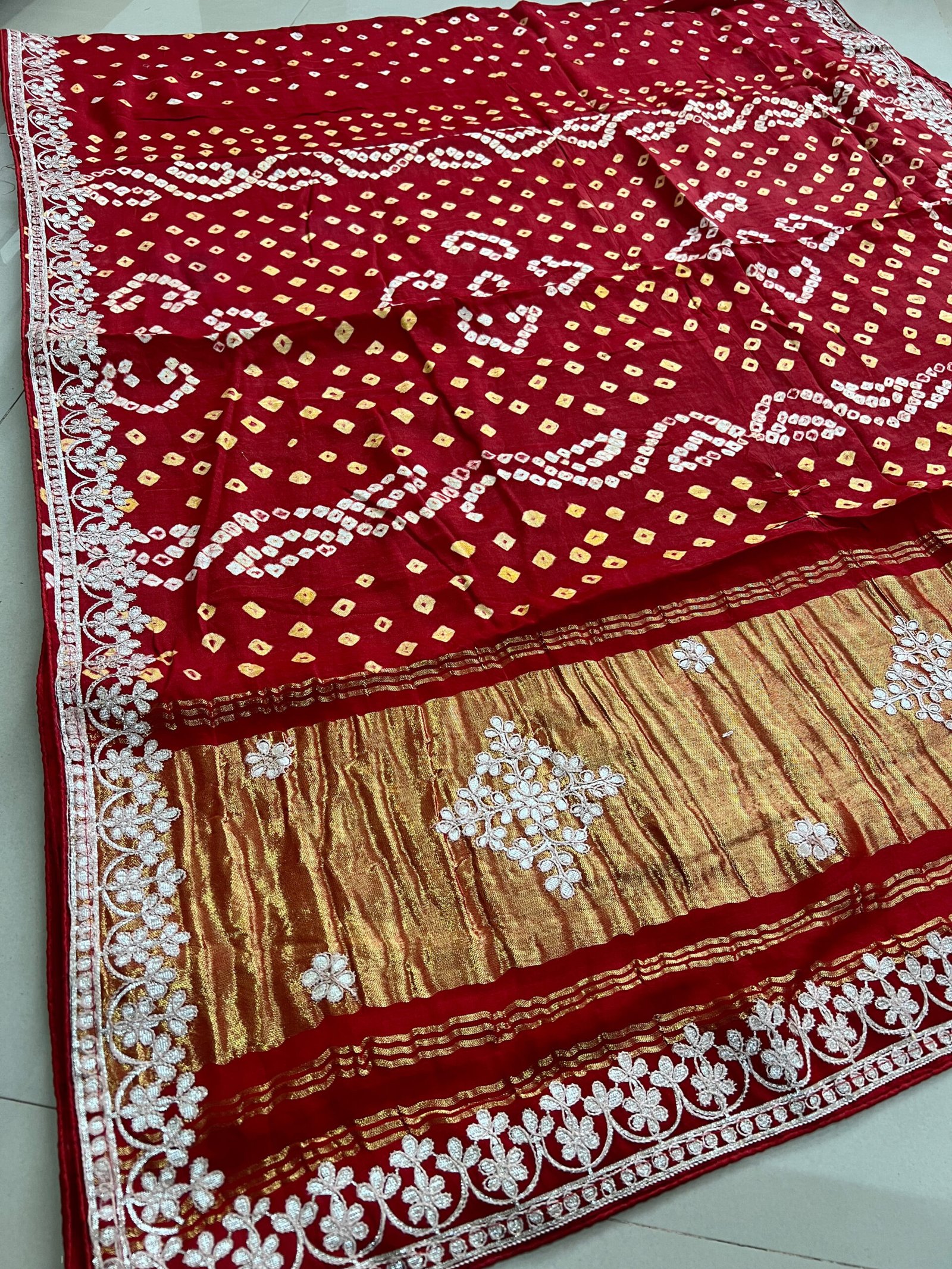 Pure Gajji Silk Gotta Patti Lakda Patta Pallu Saree