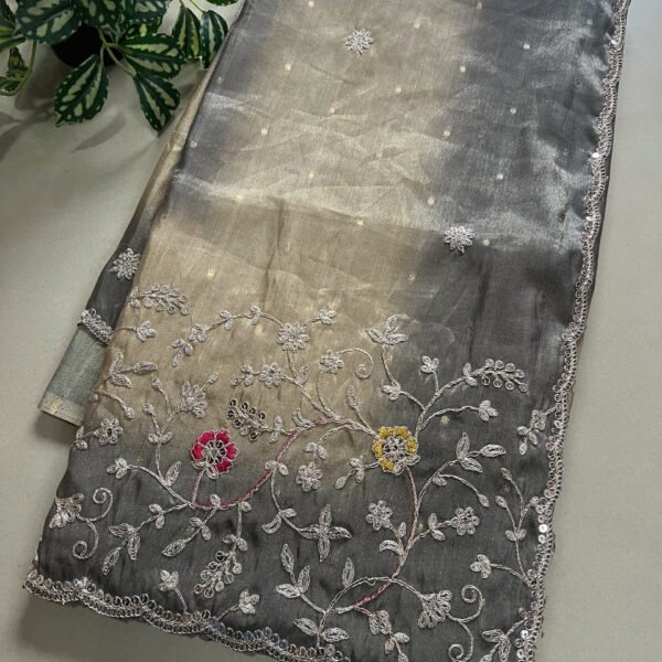 Ombré Shades Pitta Work Tissue Shimmer Silk Saree