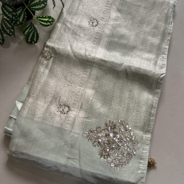 Weaving Supernet Organza Pastel Hand Work Saree