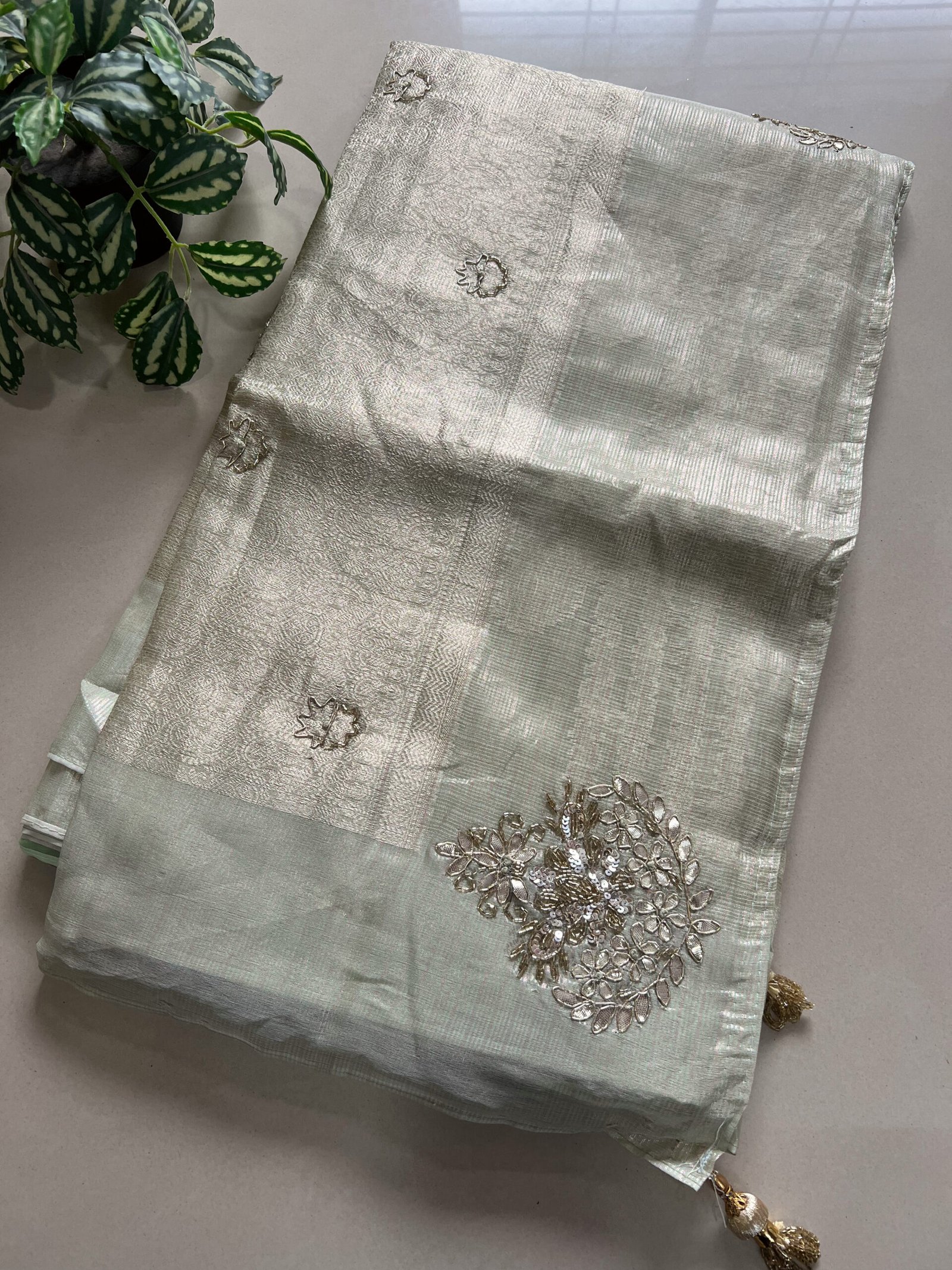 Weaving Supernet Organza Pastel Hand Work Saree