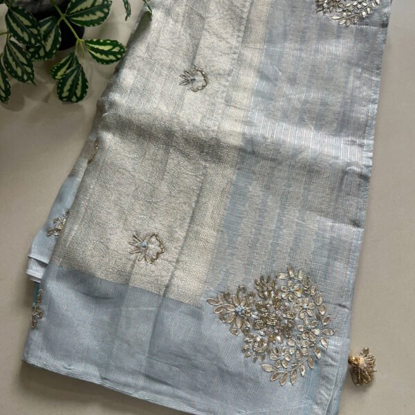 Weaving Supernet Organza Pastel Hand Work Saree