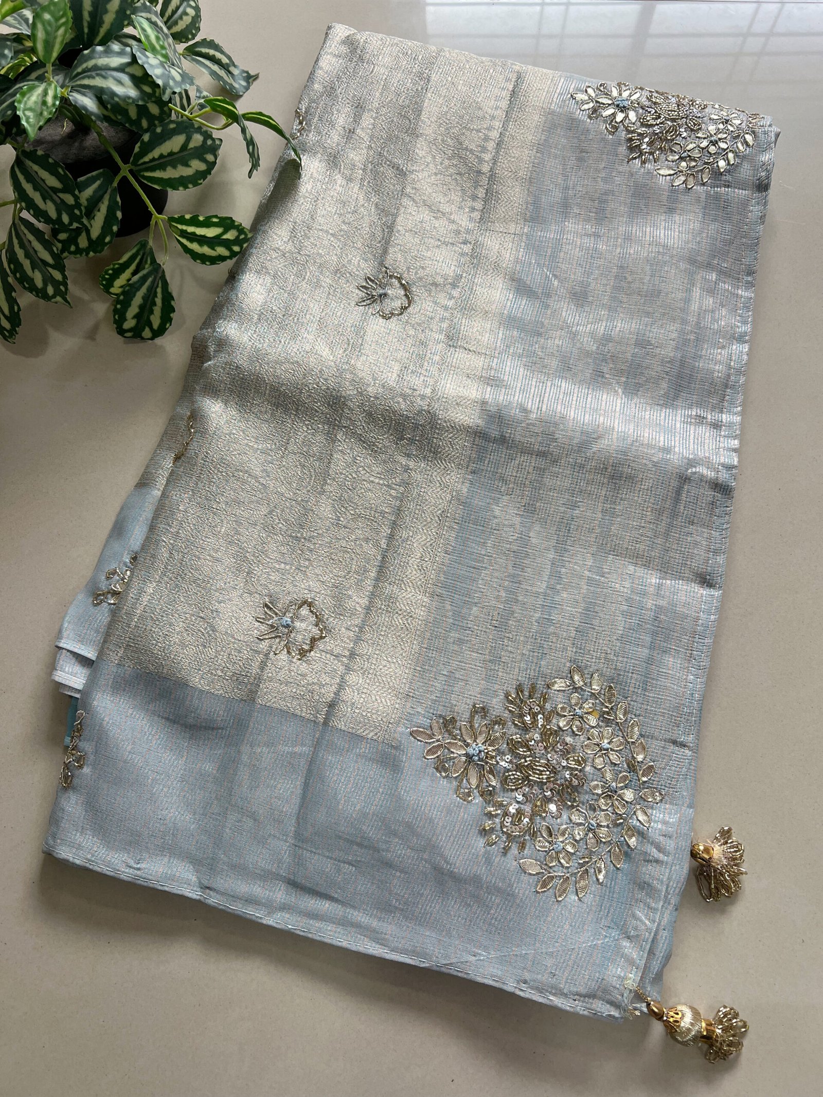 Weaving Supernet Organza Pastel Hand Work Saree