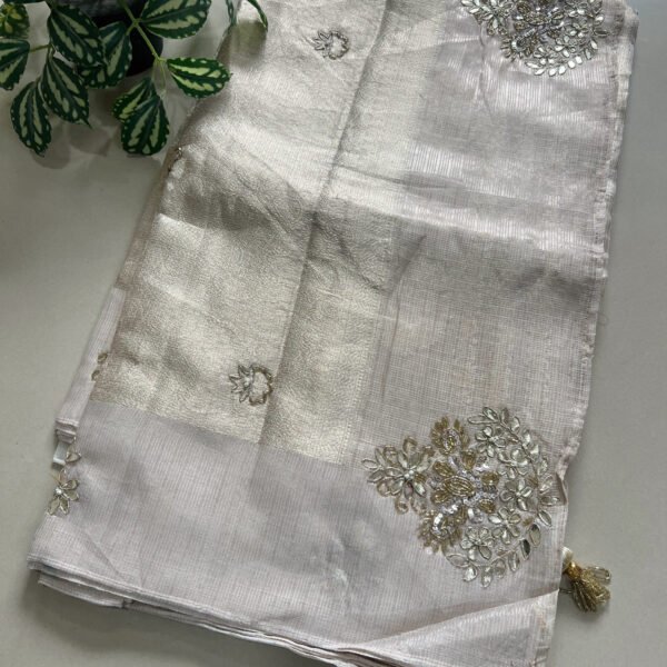 Weaving Supernet Organza Pastel Hand Work Saree