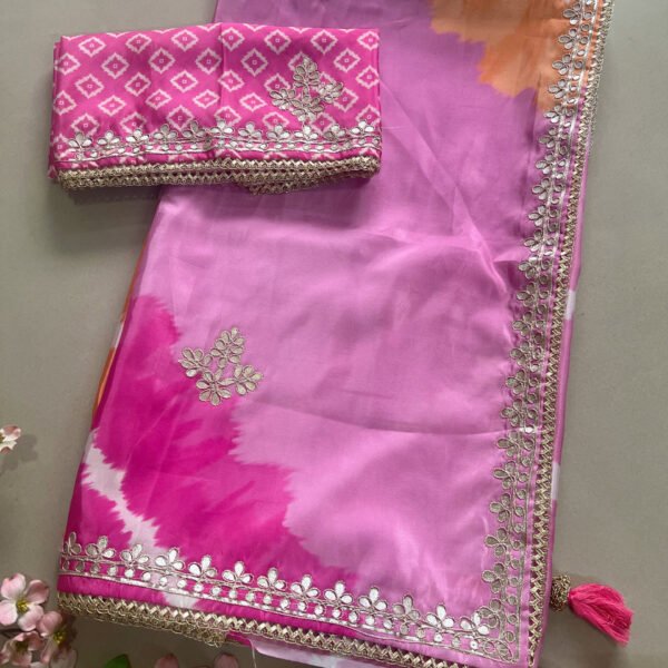 Gotta Patti Semi Lehriya Shimmer Satin Silk Saree
