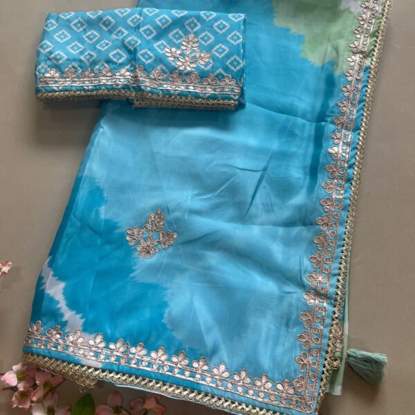 Gotta Patti Semi Lehriya Shimmer Satin Silk Saree