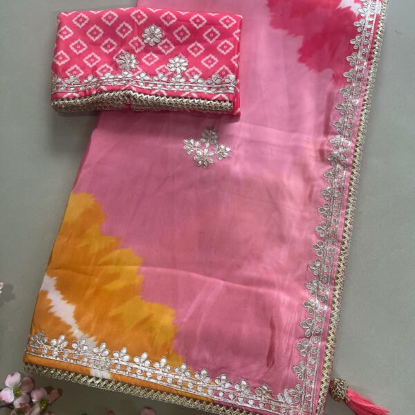 Gotta Patti Semi Lehriya Shimmer Satin Silk Saree