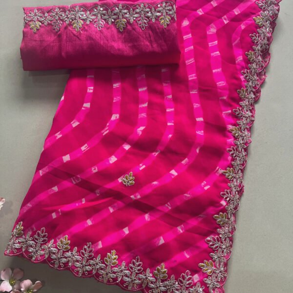 Georgette Pitta Work Lehriya Saree