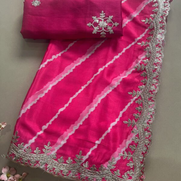 Heavy Blouse Semi Soft Silk Lehriya Saree