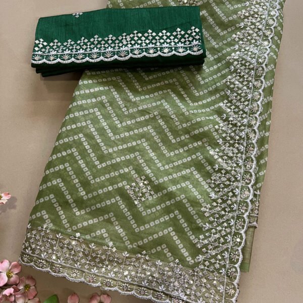 Light Work Semi Cotton Silk Bandhej Sarees