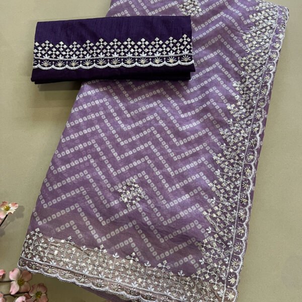 Light Work Semi Cotton Silk Bandhej Sarees