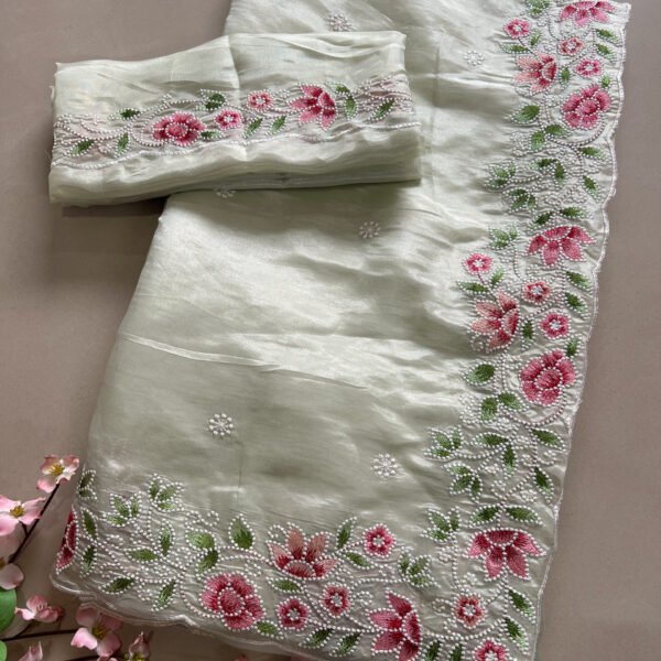 Exclusive Embroidered Border Semi Organza Silk Saree