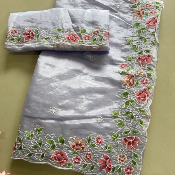 Exclusive Embroidered Border Semi Organza Silk Saree