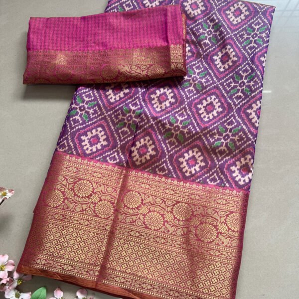 Patola Print Soft Silk Jari Border Sarees