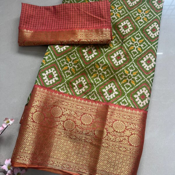 Patola Print Soft Silk Jari Border Sarees