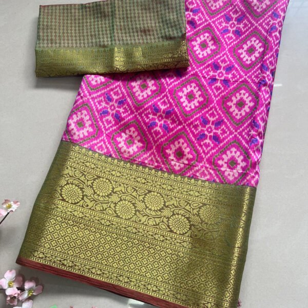 Patola Print Soft Silk Jari Border Sarees