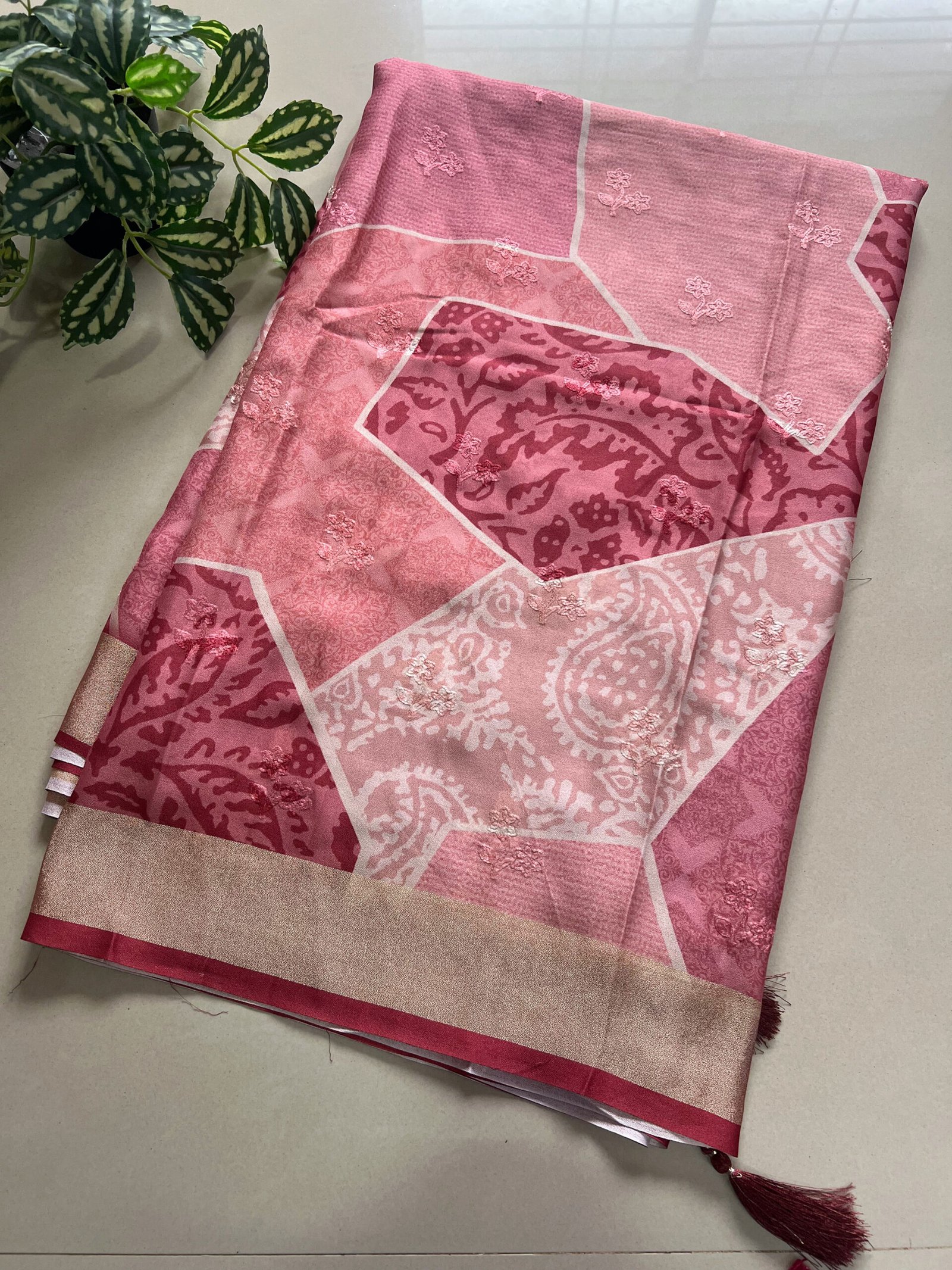 Thread Embroidered Butti Premium Printed Sarees