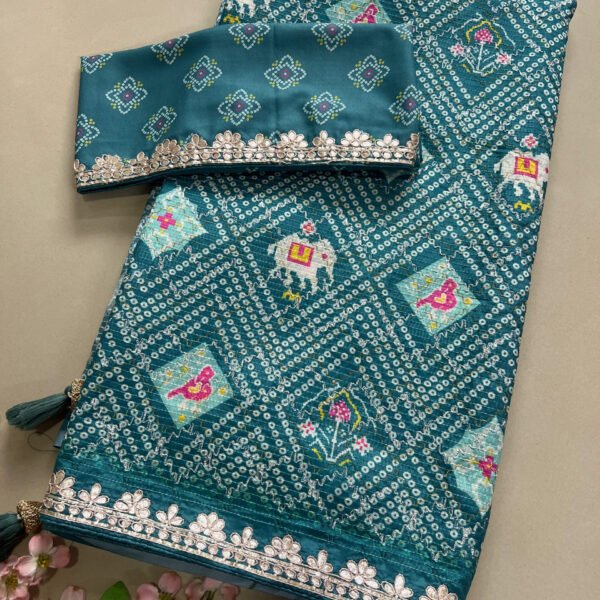 Exclusive Bandhej Gotta Patti Semi Silk Saree