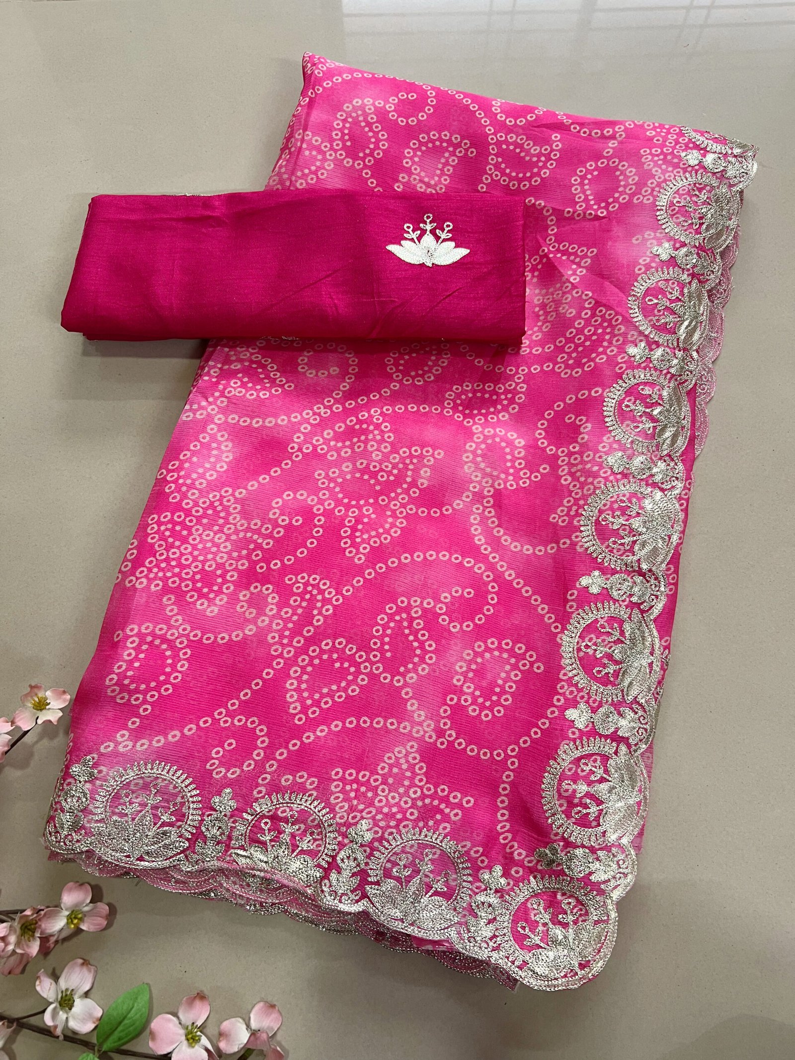 Shimmer Chiffon Light work Bandhej Sarees