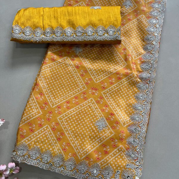 Yellow Pheta Work Bandhej Saree