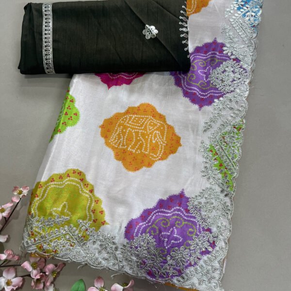 Half and Half Semi Soft Silk Bandhej Saree