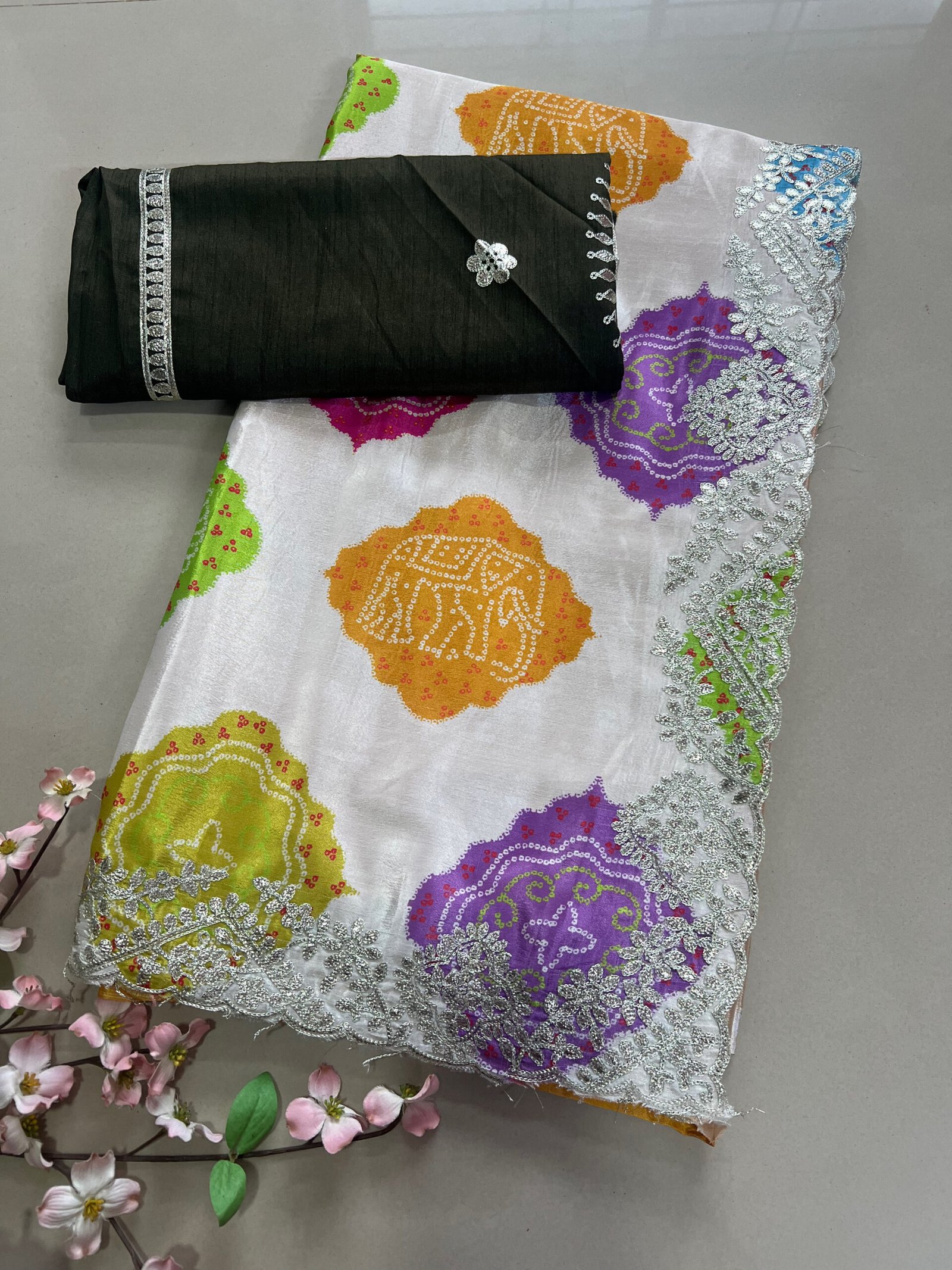 Half and Half Semi Soft Silk Bandhej Saree