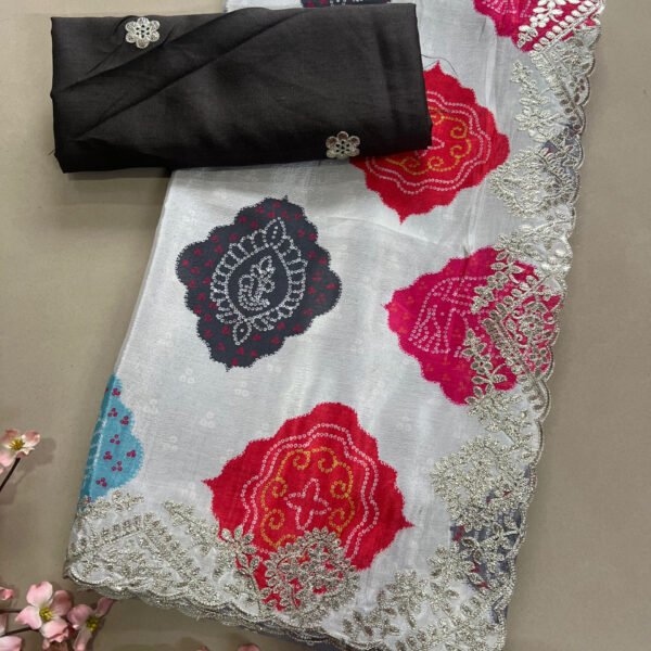 Half and Half Semi Soft Silk Bandhej Saree