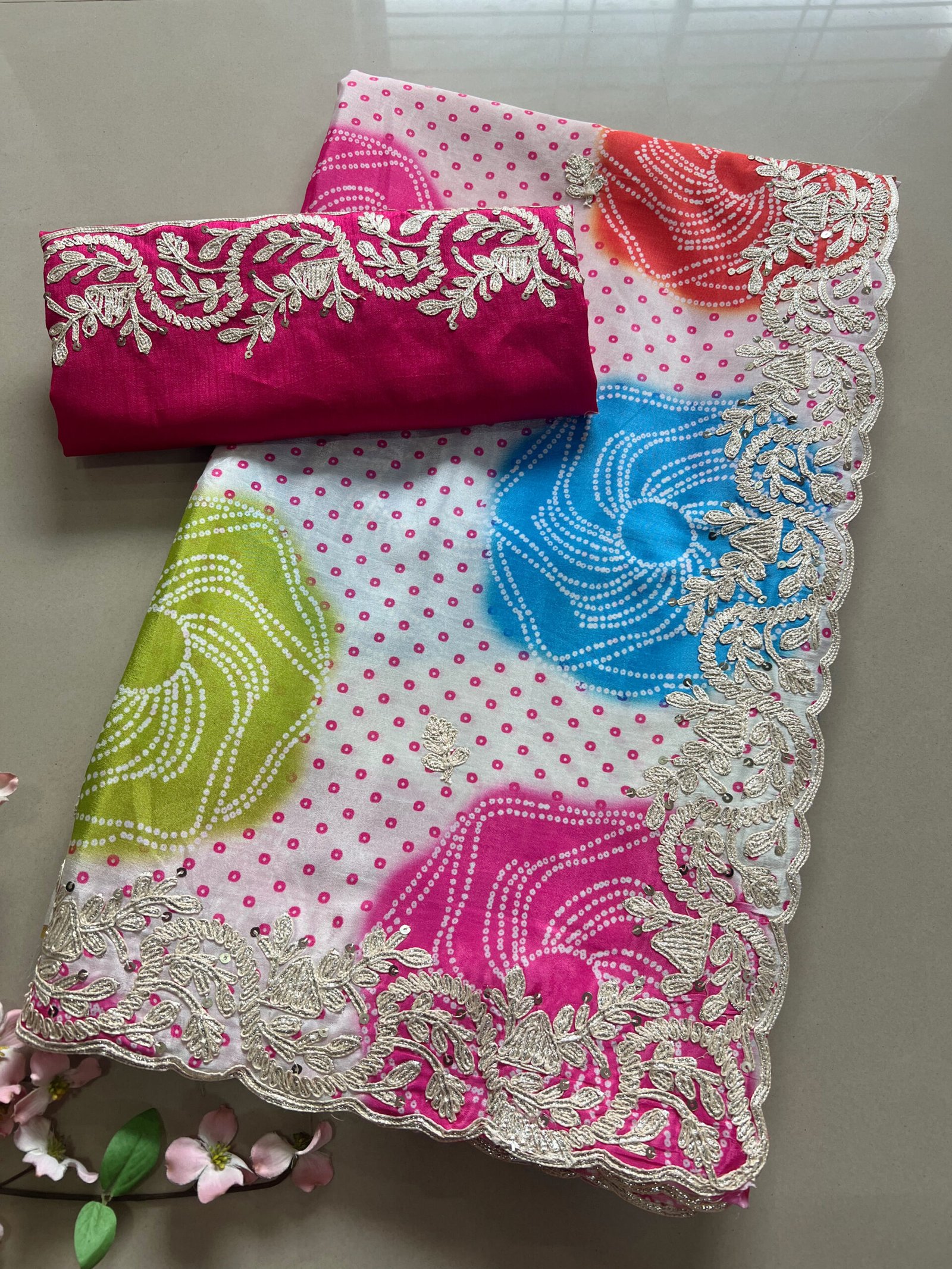 Exclusive Bandhej Pheta Work Saree