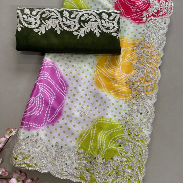 Exclusive Bandhej Pheta Work Saree