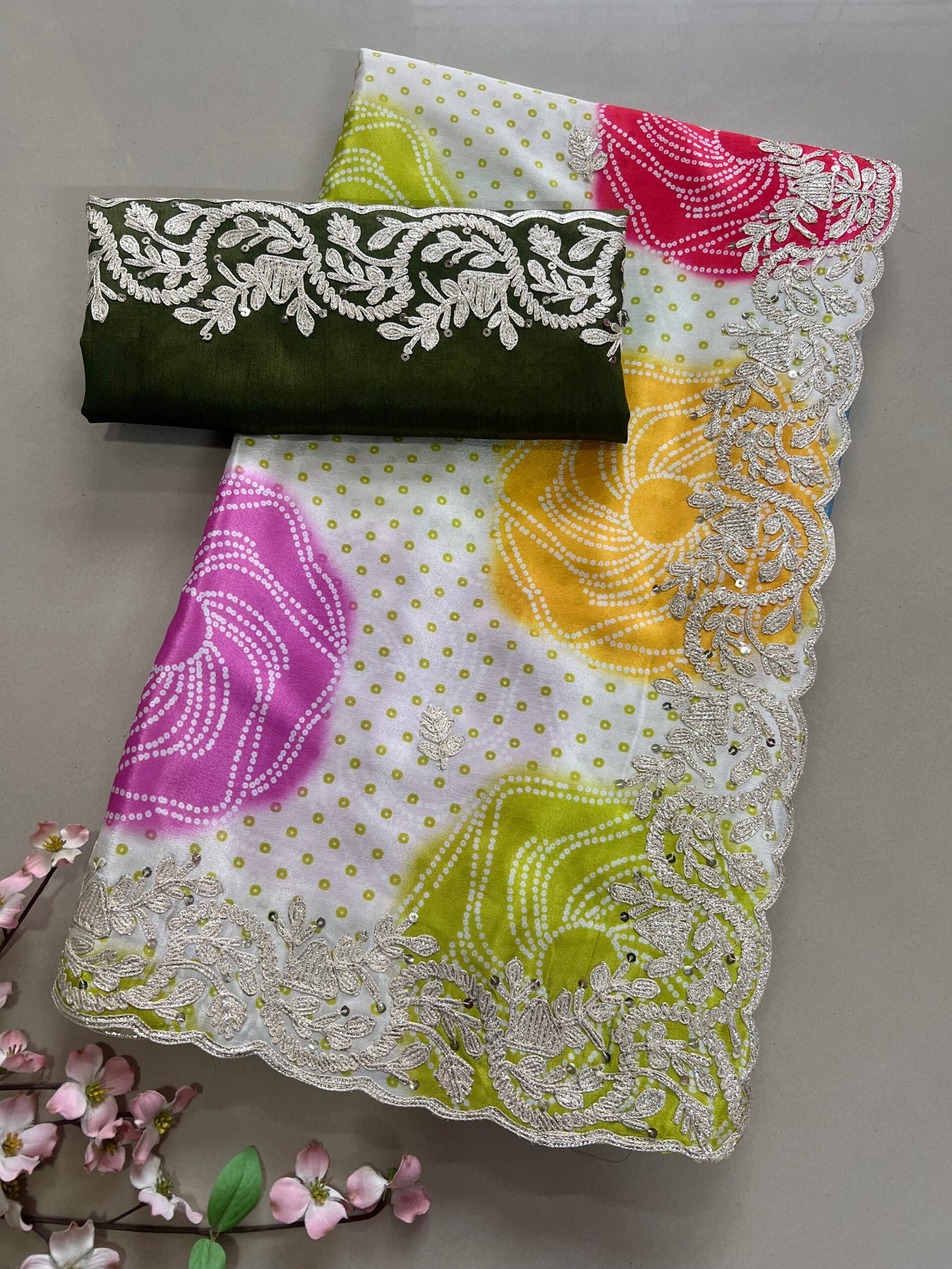 Exclusive Bandhej Pheta Work Saree