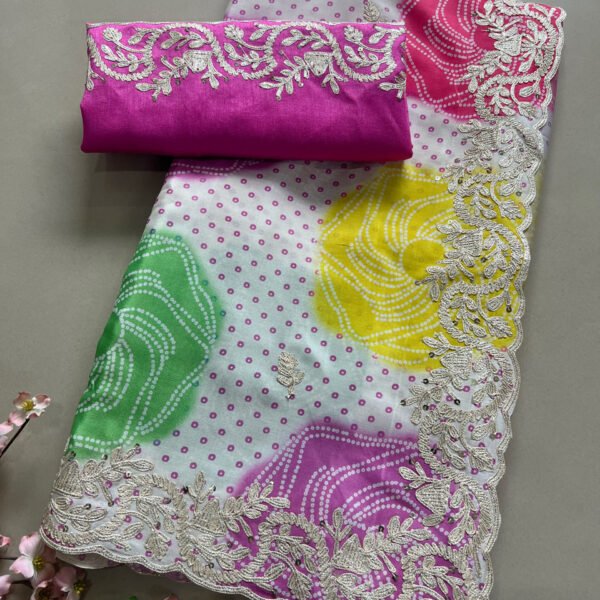 Exclusive Bandhej Pheta Work Saree