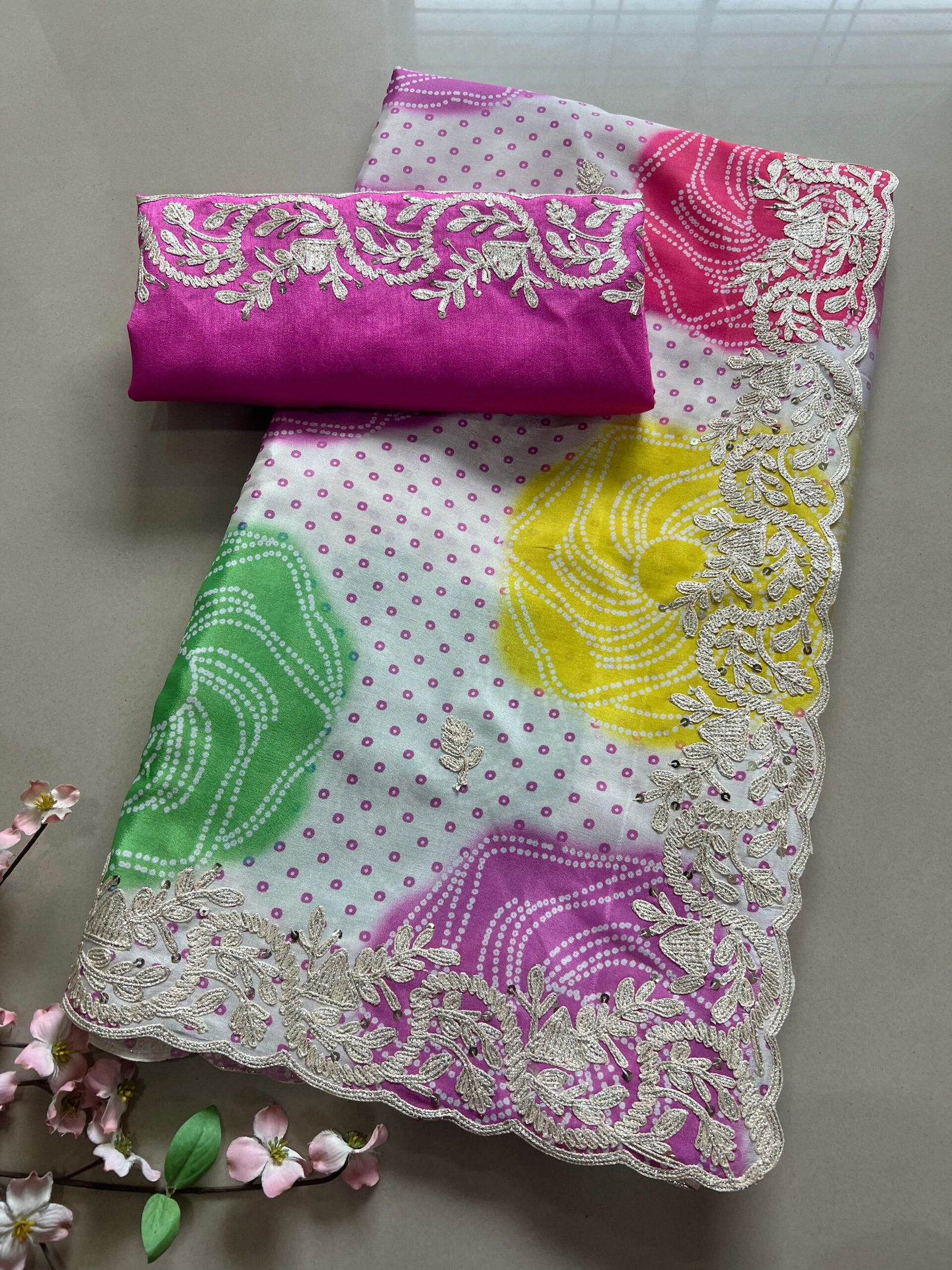 Exclusive Bandhej Pheta Work Saree