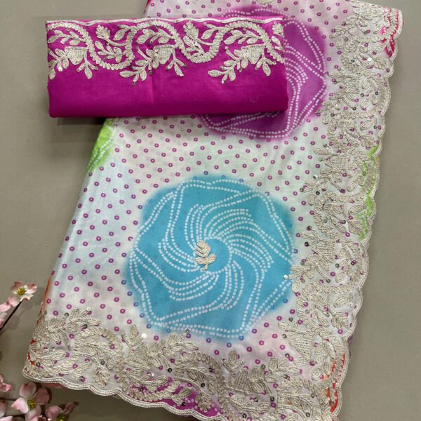 Exclusive Bandhej Pheta Work Saree