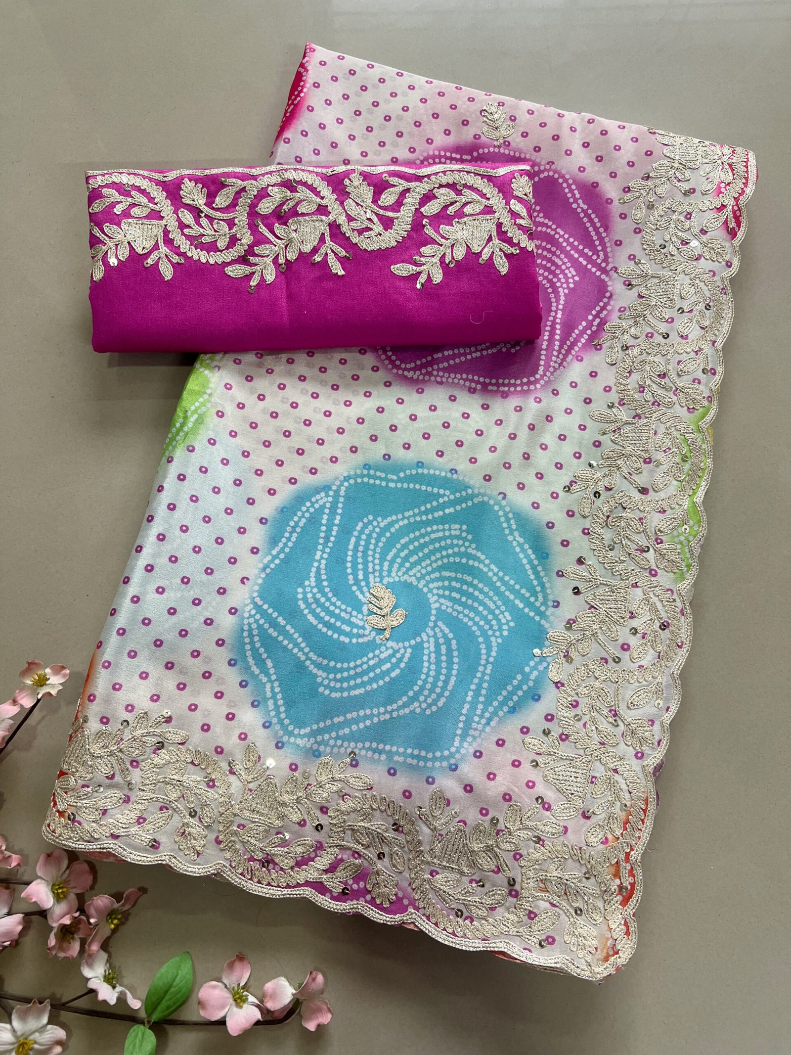 Exclusive Bandhej Pheta Work Saree