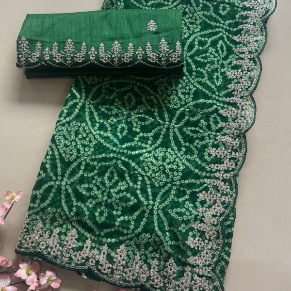 Pitta Work Chiffon Bandhej Saree With Light Work Blouse