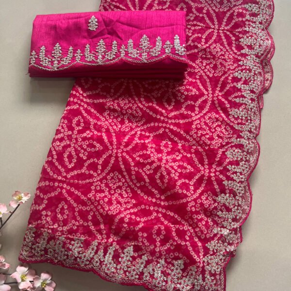 Pitta Work Chiffon Bandhej Saree With Light Work Blouse