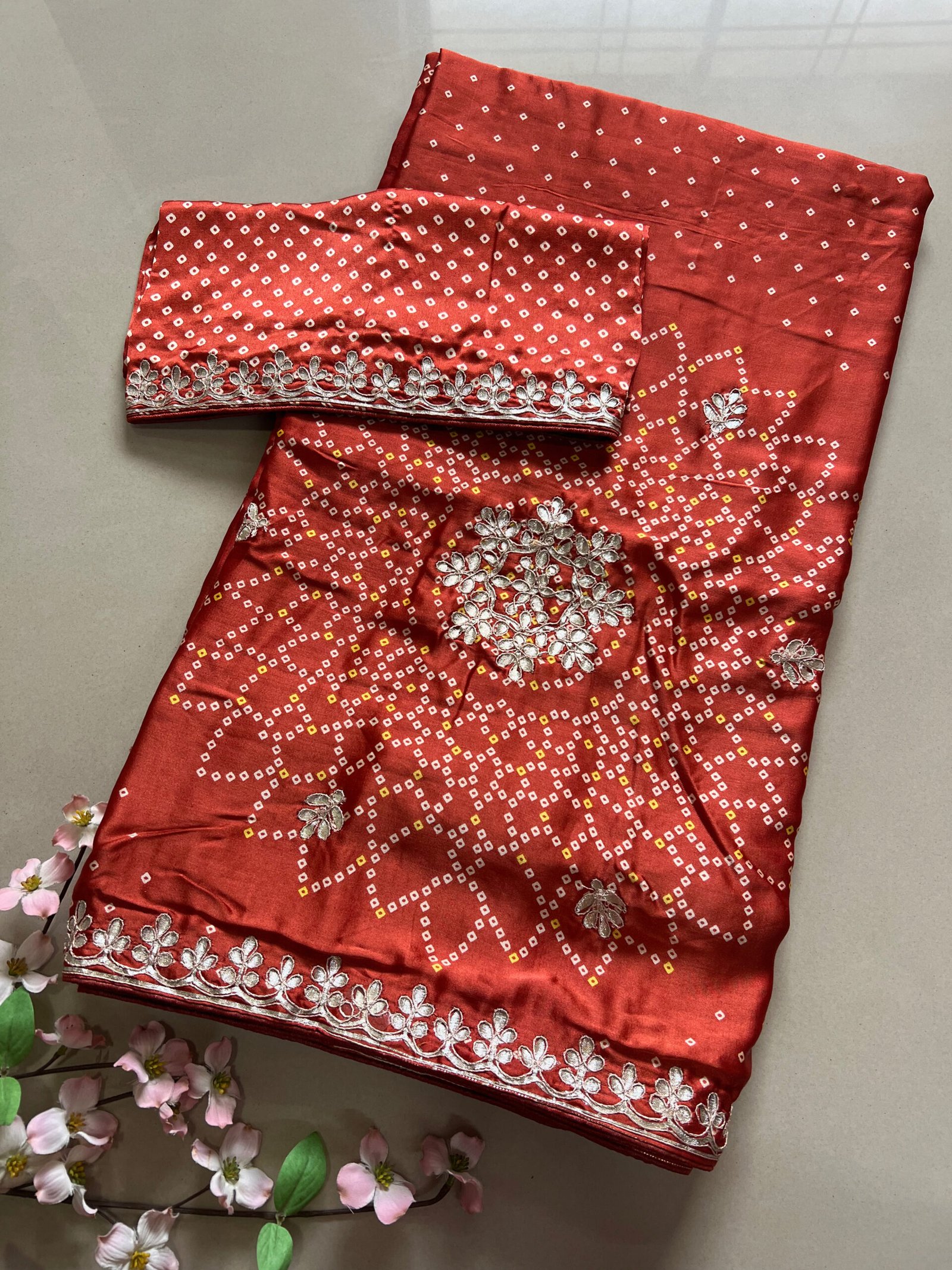 Gotta Patti Work Gajji Modal Silk Bandhej Saree