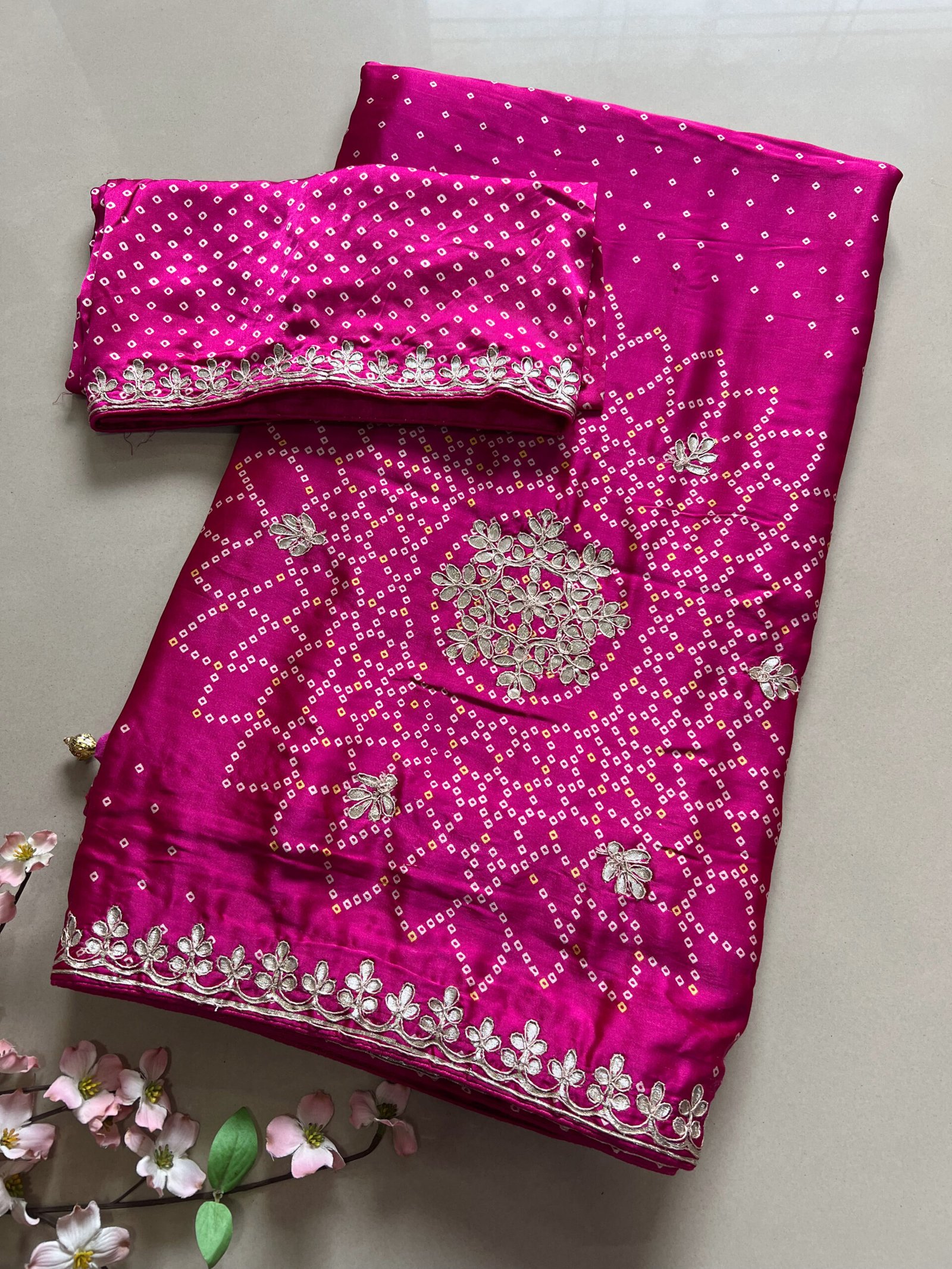 Gotta Patti Work Gajji Modal Silk Bandhej Saree