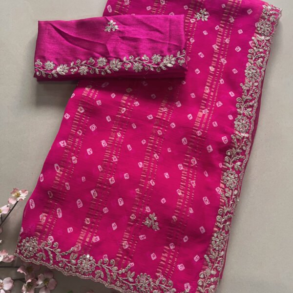 Bandhej Chiffon Pitta Work Saree