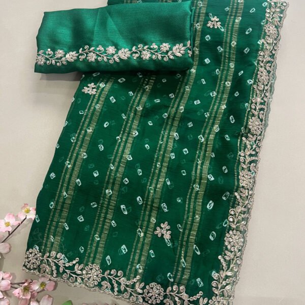 Bandhej Chiffon Pitta Work Saree