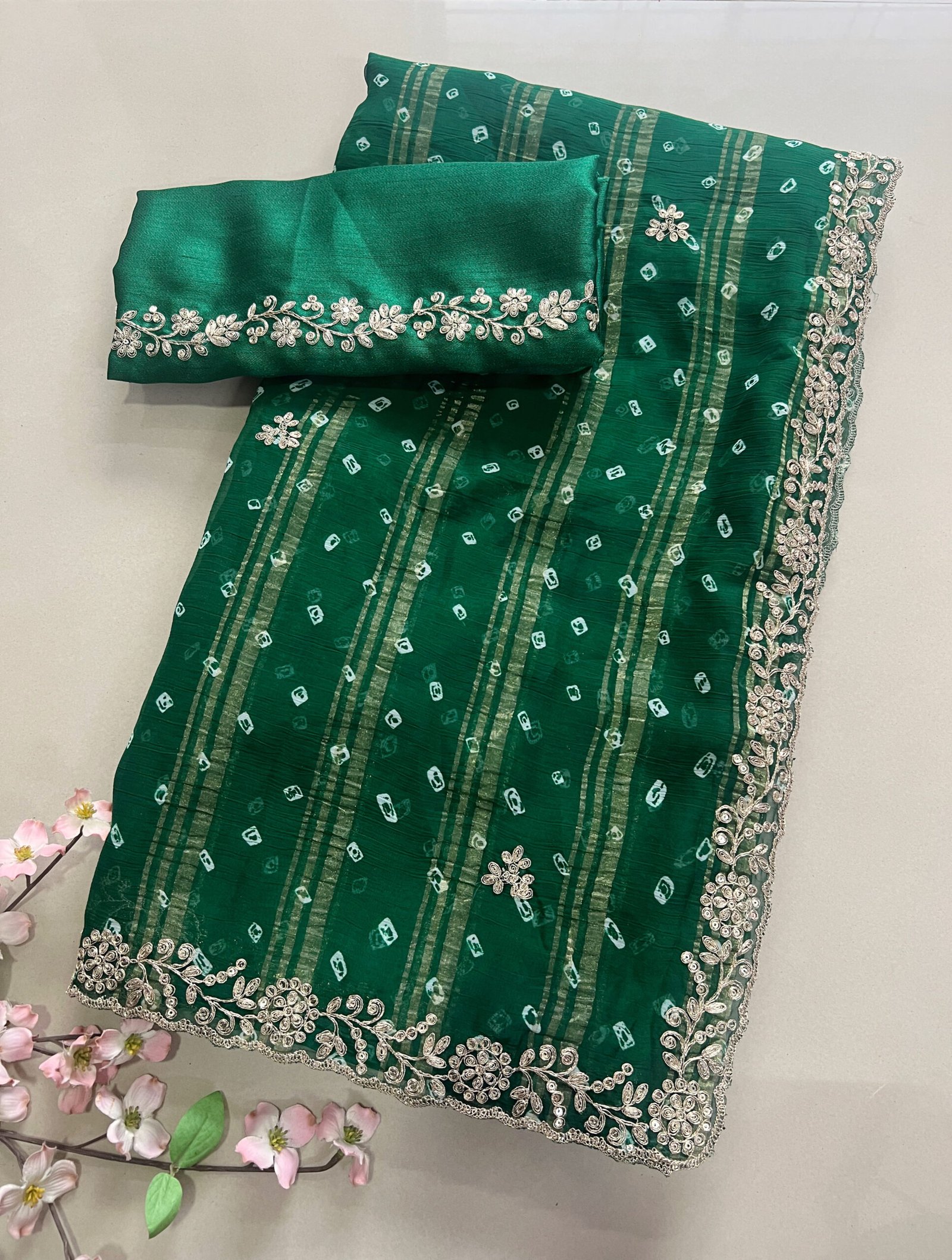 Bandhej Chiffon Pitta Work Saree