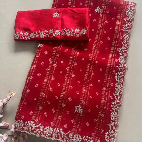 Bandhej Chiffon Pitta Work Saree