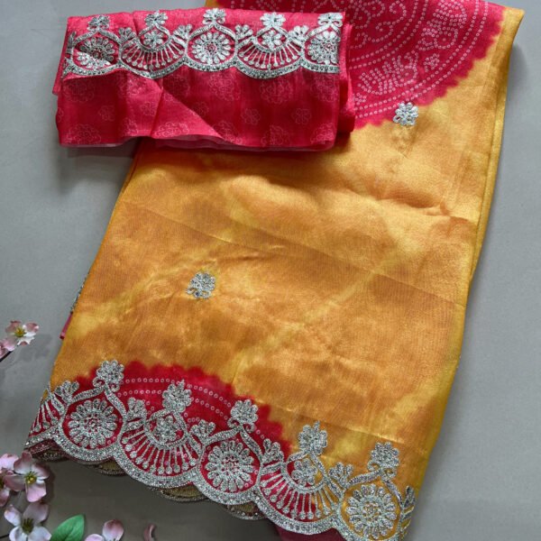 Half & Half Bandhej Lehriya Saree