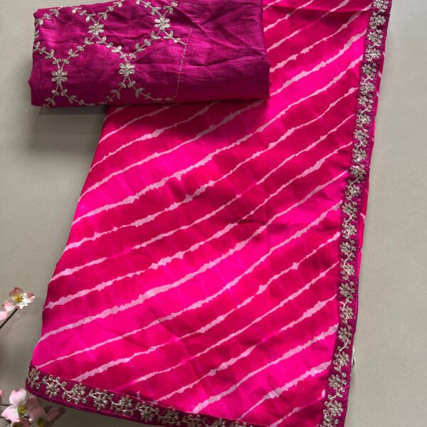 Heavy Blouse Minimal Border Lehriya Georgette Saree