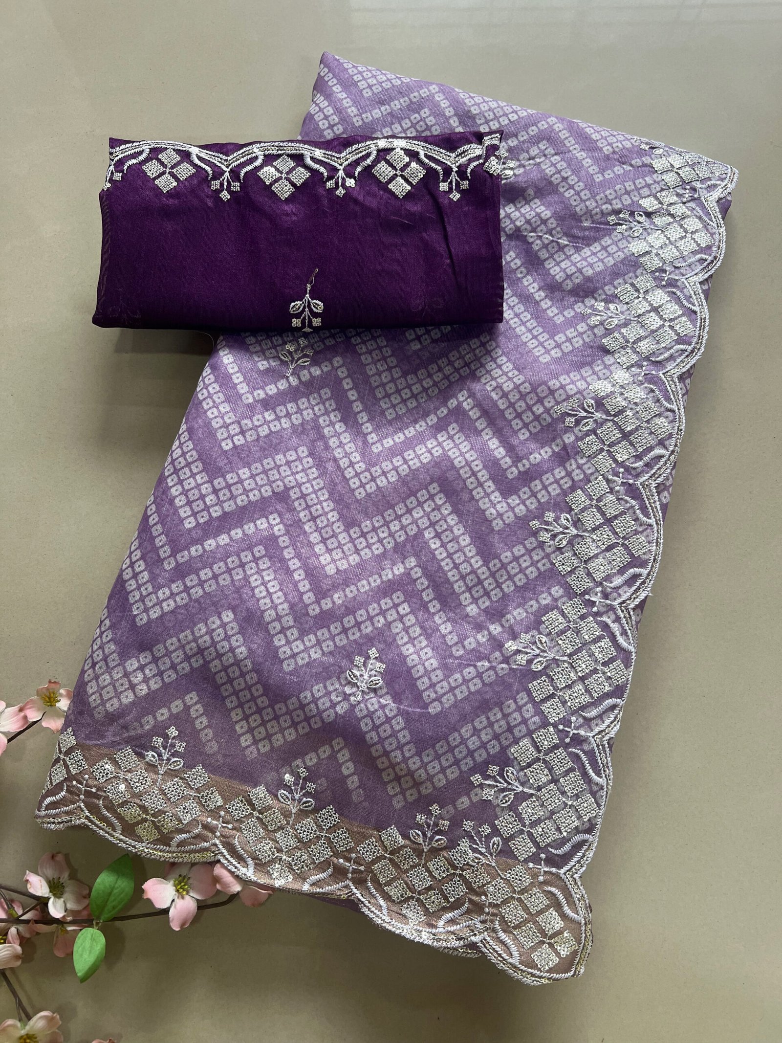 Light Work Semi Cotton Silk Bandhej Saree