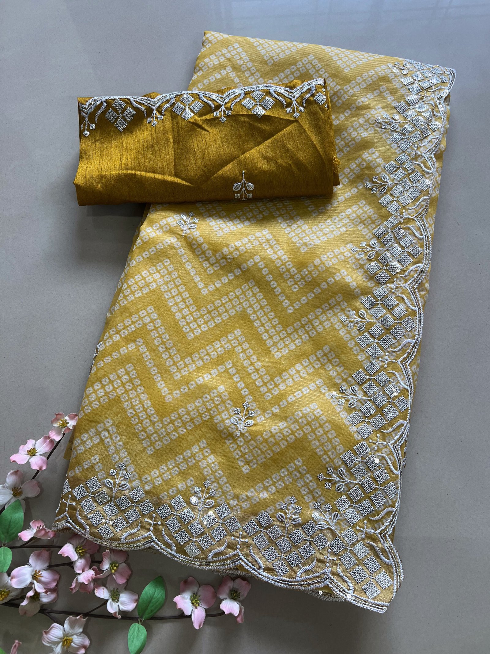 Light Work Semi Cotton Silk Bandhej Saree