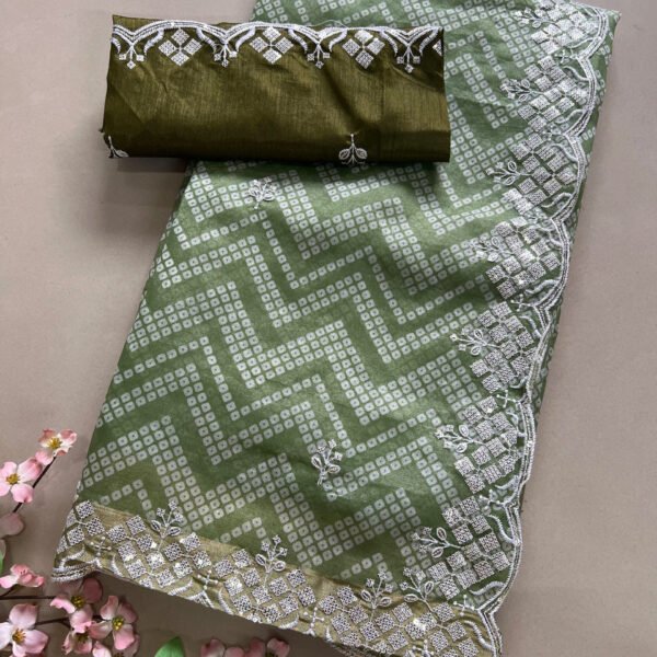 Light Work Semi Cotton Silk Bandhej Saree