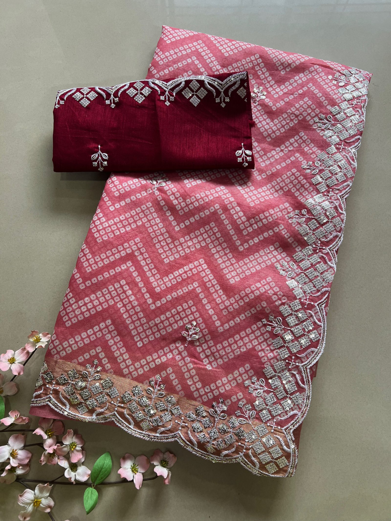 Light Work Semi Cotton Silk Bandhej Saree