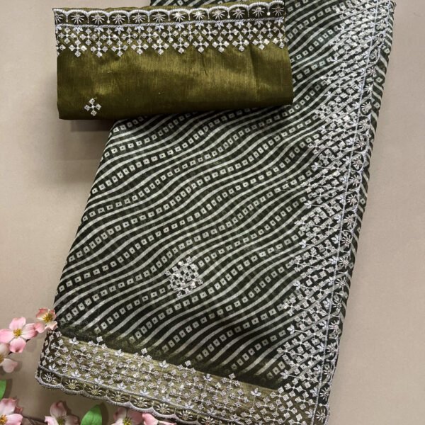 Light Work Semi Cotton Silk Bandhej Saree