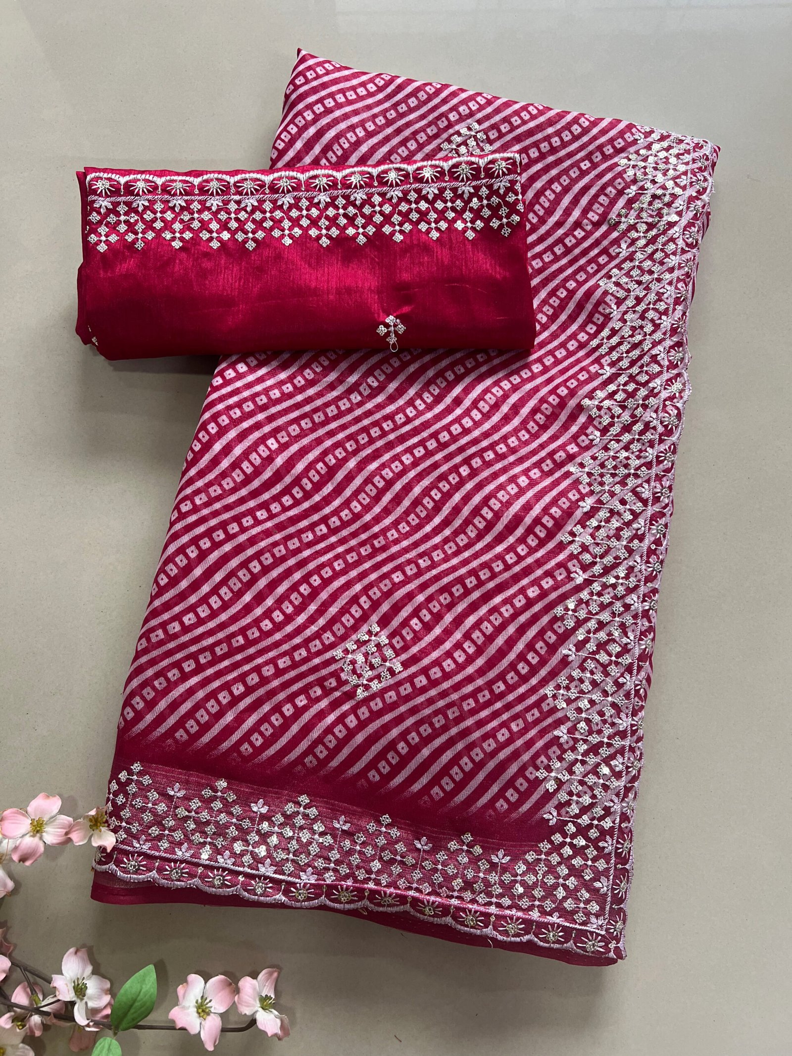 Light Work Semi Cotton Silk Bandhej Saree